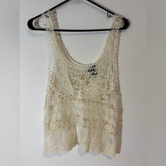Rue21 Tops - Rue 21 Size Medium Cropped Crotched Lace Tank Top See Through Casual Summer